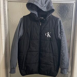 Calvin Klein Jeans Black and Gray Puffer Vest Jacket Sz 14/16Y